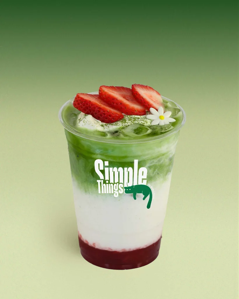 Strawberry Matcha with Layered Strawberry Puree - Simple Things Matcha
